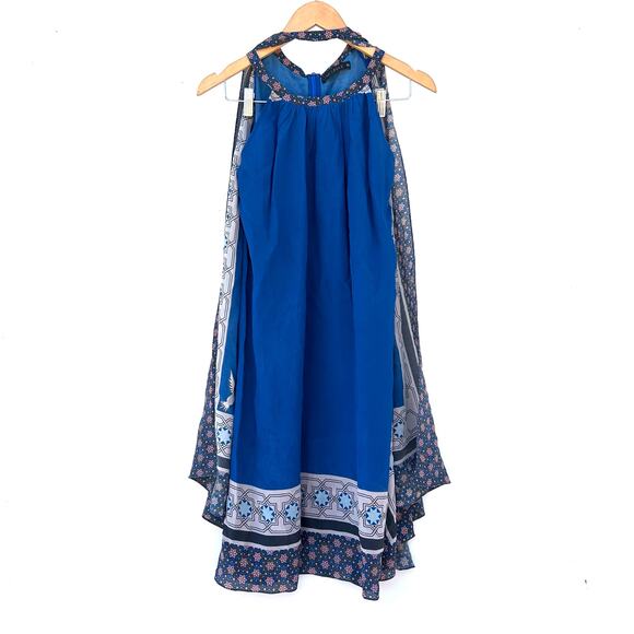 Carolina K Silk Mini Halter Short Cape Dress Blue Flowy Boho XS Cocktail - Picture 3 of 10